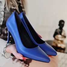 Bicans Jilya Mavi Cilt Stiletto Ayakkabı