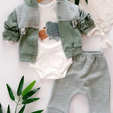 Maxhilda Bebe Erkek Bebek 3'lü Mevsimlik Kapüşonlu Ayı Detaylı Şirin 3 Parça Zıbın Bebek Takımı (Hediye Paketi Yapılır)