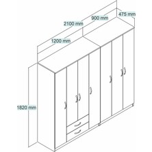 Nisa 7 Kapılı 2 Çekmeceli 14 Raflı Geniş Gardrop Çam - GRD1202