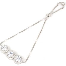 Nusret Takı 925 Ayar Gümüş Kare ve Yuvarlak Zirkon Taşlı Asansörlü Bileklik