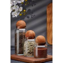 Zneel Doğal Ahşap Kapaklı Borosilikat Cam Kavanoz Seti – 500 ml / 800 ml / 1300 ml
