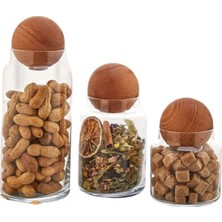 Zneel Doğal Ahşap Kapaklı Borosilikat Cam Kavanoz Seti – 500 ml / 800 ml / 1300 ml