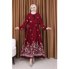 Sefa Merve Viskon Desenli Elbise 4080-03 Bordo