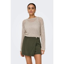 Only Kadın Onlsıena Bisiklet Yaka Pamuklu Mevsimlik Ajurlu Kazak 15339534 Bej