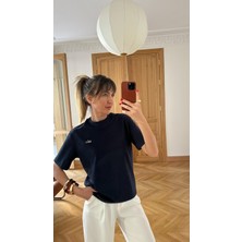 Kadın Metalik Yazı Baskılı Basic T-Shirt