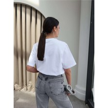 Kadın Metalik Yazı Baskılı Basic T-Shirt