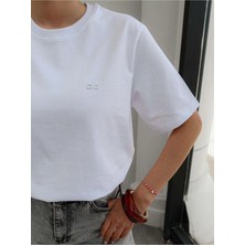 Kadın Metalik Yazı Baskılı Basic T-Shirt