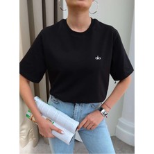 Kadın Metalik Yazı Baskılı Basic T-Shirt