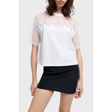 Armani Exchage  Pamuk Cropped Fit Tül Detaylı T Shirt Bayan T Shirt XW000516 AF10359 U0002