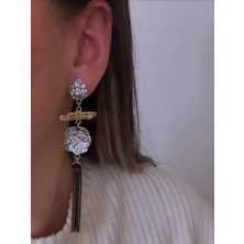 Plaka Siyah Çoklu Zincir Sallantılı Küpe