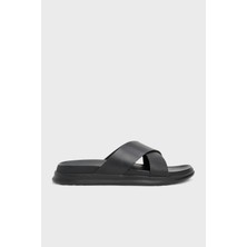 Tommy Hilfiger  Deri Çapraz Çift Bantlı Sandalet Erkek Sandalet FM0FM05358 Bds