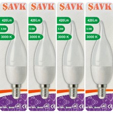 (4 adet) Şavk 5,5W (37W) Sarı Işık (3000K) E14 DUYLU (Ince Duy) LED Kıvrık Ampul