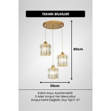 Radiosa Gold Renk Kristal Taşlı Dekoratif Modern Salon Mutfak Hol Oda Antre Üçlü Sarkıt Avize