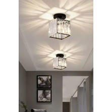 Modern Luxury Plafonyer Tavan Avize Hol Antre Siyah Kare Kristal Taşlı Avize