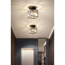 Modern Luxury Plafonyer Tavan Avize Hol Antre Siyah Kare Kristal Taşlı Avize