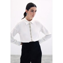Şerit Aksesuarlı Gömlek - Ekru