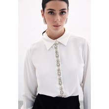 Şerit Aksesuarlı Gömlek - Ekru