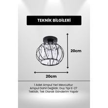 Bella Luce Model Siyah Renk Metal Kristal Taşlı Salon Mutfak Yatak Oturma Odası Plafonyer Avize