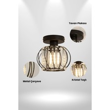 Bella Luce Model Siyah Renk Metal Kristal Taşlı Salon Mutfak Yatak Oturma Odası Plafonyer Avize