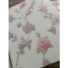 Flower (53  cm  x 10 Mt) Beyaz Üzerine Pembe Çiçekli Duvar Kağıdı 5 M²