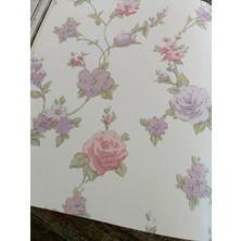 Flower (53  cm  x 10 Mt) Beyaz Üzerine Pembe Çiçekli Duvar Kağıdı 5 M²