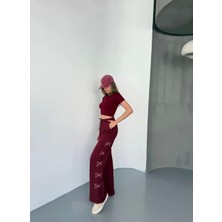 Osy Modal Yumuşak Dokulu Kumaş Nakış Işlemeli Rahat Bol Paça Eşofman Pantalon - Bordo