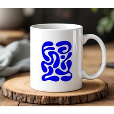 BB Design BB Desing  Mavi Desenler Tasarımlı Beyaz Seramik Baskılı Kupa Bardak 330 ml
