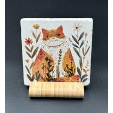 Kedi-Köpek Desenli Doğal Taş Bardak Altlığı – 4’lü Set