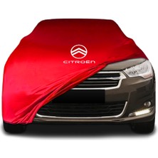 Citroen C4 L (2012 - 2016) Kırmızı Kumaş Araba Branda Logolu Kumaş Araba Brandası Penye Oto Branda