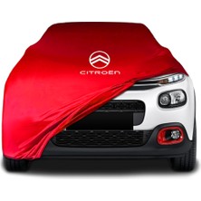 Citroen C3 (2016 - ) Kırmızı Kumaş Araba Branda Logolu Kumaş Araba Brandası Penye Oto Branda