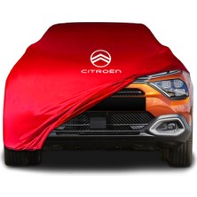 Citroen C4 3 Hatchback (2020 - ) Kırmızı Kumaş Araba Branda Logolu Kumaş Araba Brandası Penye Oto Branda