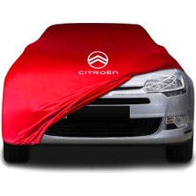 Citroen C5 (2008 - 2017) Kırmızı Kumaş Araba Branda Logolu Kumaş Araba Brandası Penye Oto Branda