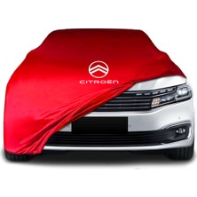 Citroen C6 (2016 - ) Kırmızı Kumaş Araba Branda Logolu Kumaş Araba Brandası Penye Oto Branda