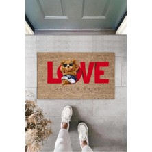 Dekoratif Dijital Love Ayıcık Bej Kapı Paspası Dış Mekan Paspas K-3178