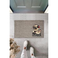 Dijital Baskı Gri On The Rock Köpek Dekoratif Kapı Paspası K-2041