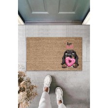 Dijital Baskı Kahverengi Love Sweet Pembe Uzun Kulaklı Köpek Dekoratif Kapı Paspası K-2056