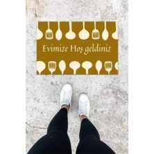 Dijital Baskı Kahverengi Kaşık Desen Kapı Önü Paspası K-1041