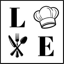 Şef Şapkası ve Çatal-Bıçak Simgeli Love Yazılı Tabela - Alüminyum Mutfak ve Cafe Dekoru