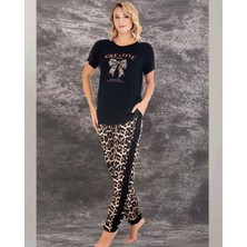 Lady Leopar Desen Üst-Alt Pijama Takım