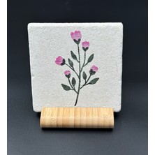 Çiçek Desenli Doğal Taş Bardak Altlığı – 4’lü Set