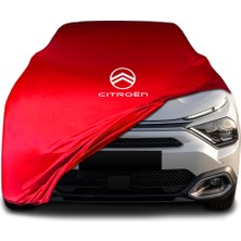 Citroen C4 x (2022 - ) Kırmızı Kumaş Araba Branda Logolu Kumaş Araba Brandası Penye Oto Branda