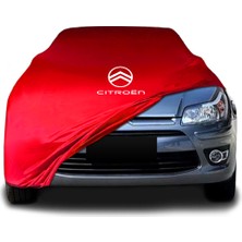 Citroen C4 (2004 - 2010) Kırmızı Kumaş Araba Branda Logolu Kumaş Araba Brandası Penye Oto Branda