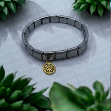 Italyan Charm Çelik Bileklik Gold Çiçek Desenli