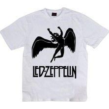 stonedfame Unisex Beyaz LED Zeppelin Baskılı T-Shirt