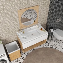 Rozbo Vivia 100 cm Banyo Dolabı Alt Modül Lavabo ve Aynalı Üst Takım – Ahşap Beyaz