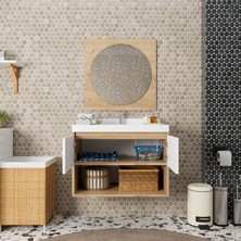 Rozbo Vivia 100 cm Banyo Dolabı Alt Modül Lavabo ve Aynalı Üst Takım – Ahşap Beyaz