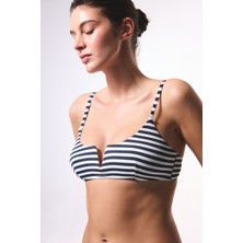 Marbel Çizgili V Kesimli Balenli Bikini Üstü