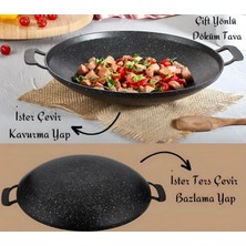 Fms Döküm Bio Granit Cam Kapaklı Saç Kavurma Tavası 34 cm Siyah