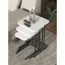 GOLDFALEZ Zigon Sehpa Zino 3'lü Modern Koltuk Yan Sehpa Metal Ayaklı Krem Üst Yüzey 55 cm Yükseklik