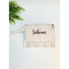 Happy Mountains Isme Özel Kişiye Özel Yeşil Yaprak Desenli Baskılı Clutch Kadın Bez Çanta Bez Makyaj Çantası